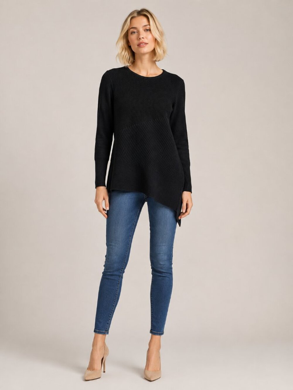 2/$30 Chico's Asymmetric Tunic Sweater Black XL/ 16 #A3921